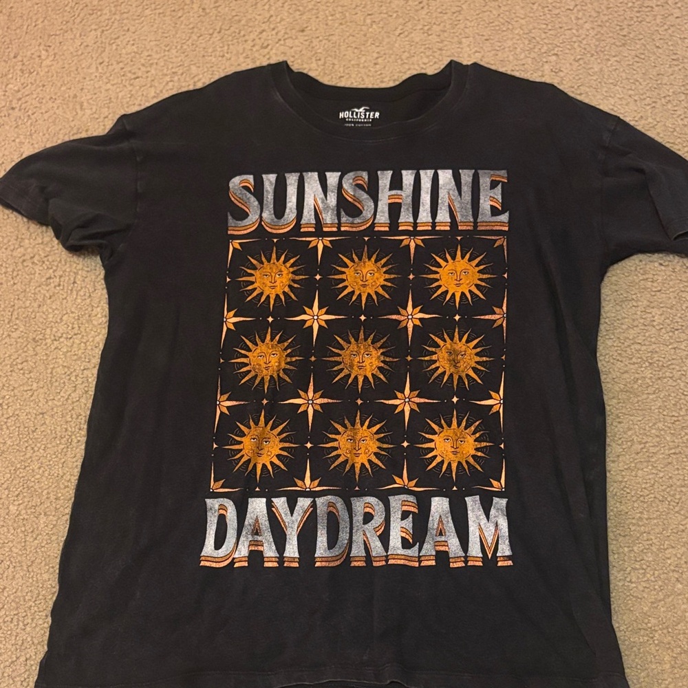 Hollister Black Tee with Orange and Silver Graphic